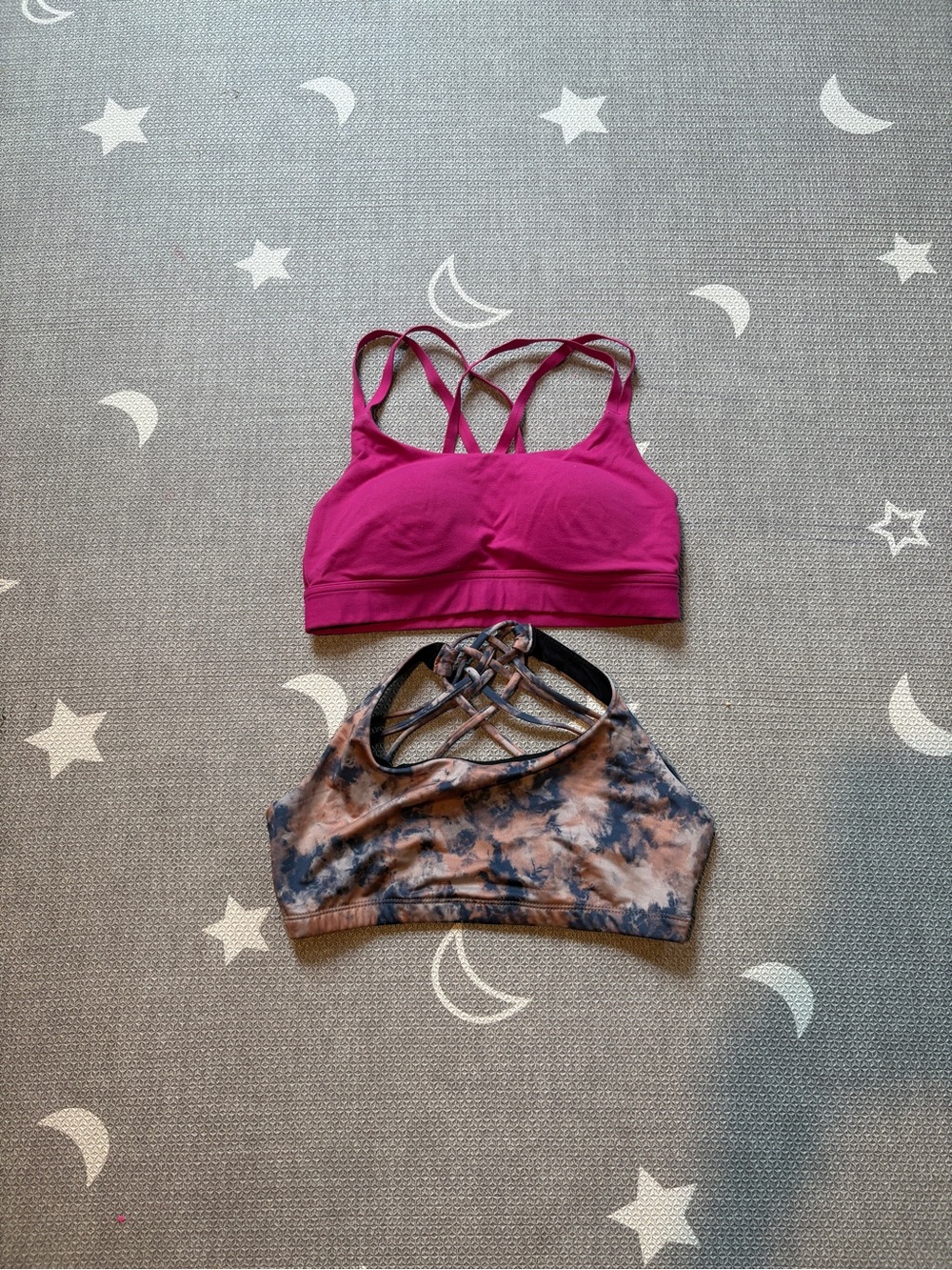 Under Armour and onzie Magenta & Brown Tie-Dye Strappy Sports Bras